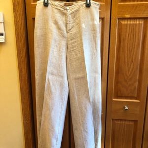 Ellen Tracy tan and cream striped wide leg linen pants. Size 16